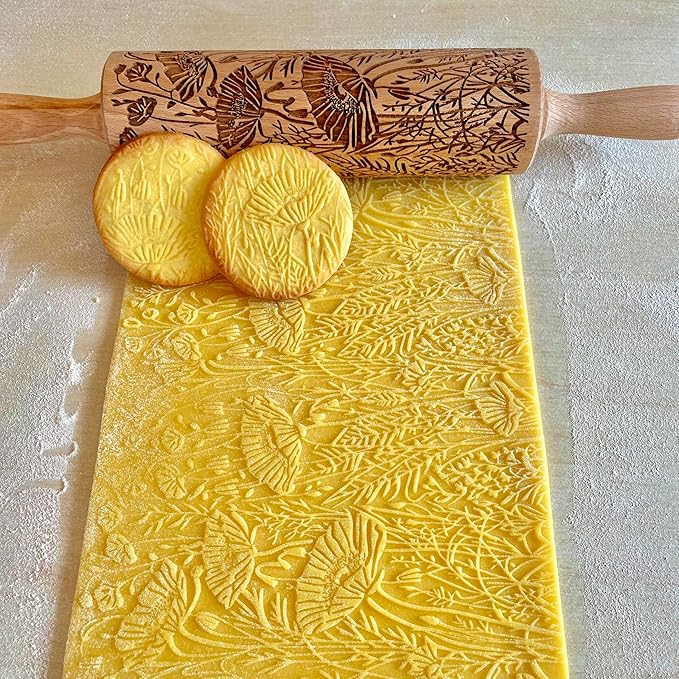 Embossed Rolling Pin for Ceramic WILD POPPY. Clay Roller and Ceramic Stamp for Embossing Pottery. Baking Gifts for Women by Algis Crafts for Embossed Cookies