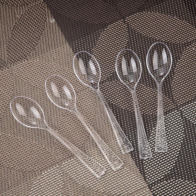 WDF 300 Pieces Clear Plastic Mini Spoons for Desserts 4 Inches Clear Plastic Spoons Heavy Duty Perfect for Cake, Desserts