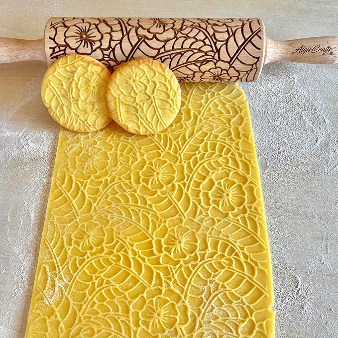 Embossed Rolling Pin for Ceramic DOILY. Clay Roller and Ceramic Stamp for Embossing Pottery. Baking Gifts for Women by Algis Crafts for Embossed Cookies