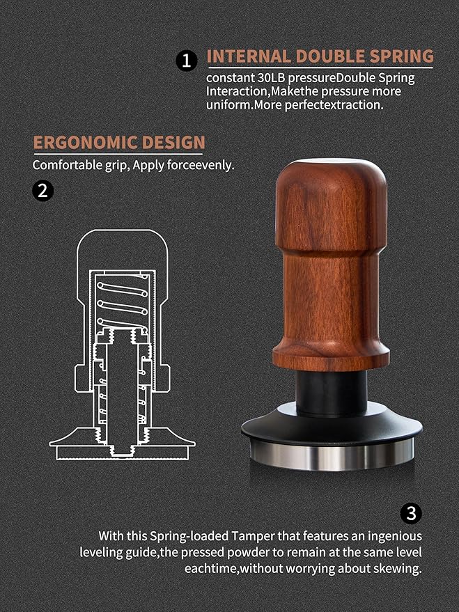 53.3mm Espresso Tamper,Premium Barista Coffee Tamper with Constant 30lb Calibrated Spring Loaded,Stainless Steel Base and Mahogany Hand,Fits for All 53mm54mm Portafilters,Espresso Accessories